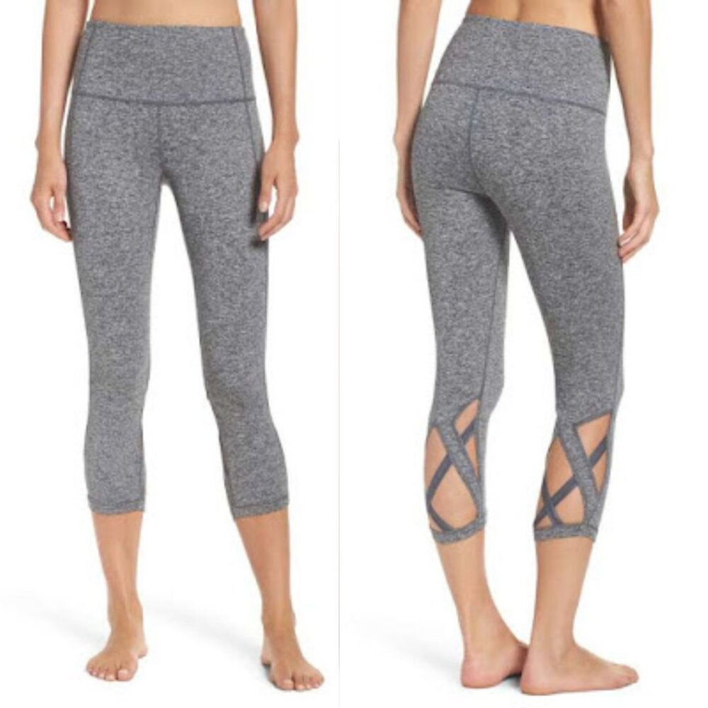 Zella - High Waist Camila Crop Leggings Ballerina Crisscross Straps | Gray: XXS
